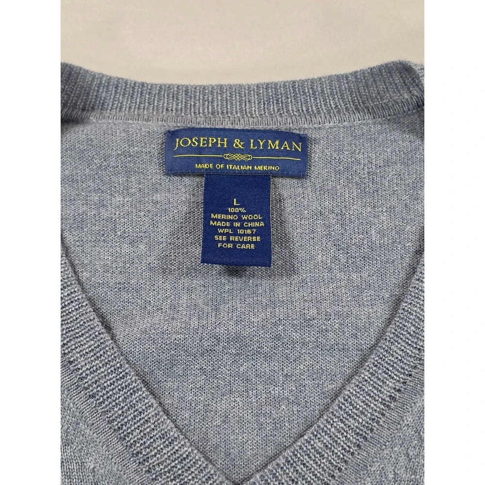 Joseph & Lyman Mens Blue 100% Italian Merino Wool V-Neck Sweater Size L